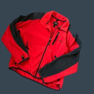 L.L.Bean Outdoors Red & Black Fleece Jacket W/ Full Zip & Pockets Mens M